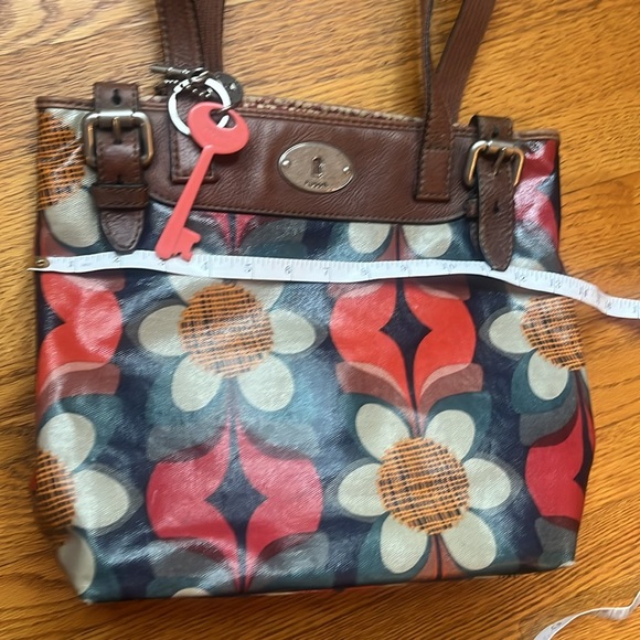 Fossil Key-Per Leather Trim Shoulder Boho Tote Vibrant Flowers - Picture 7 of 9